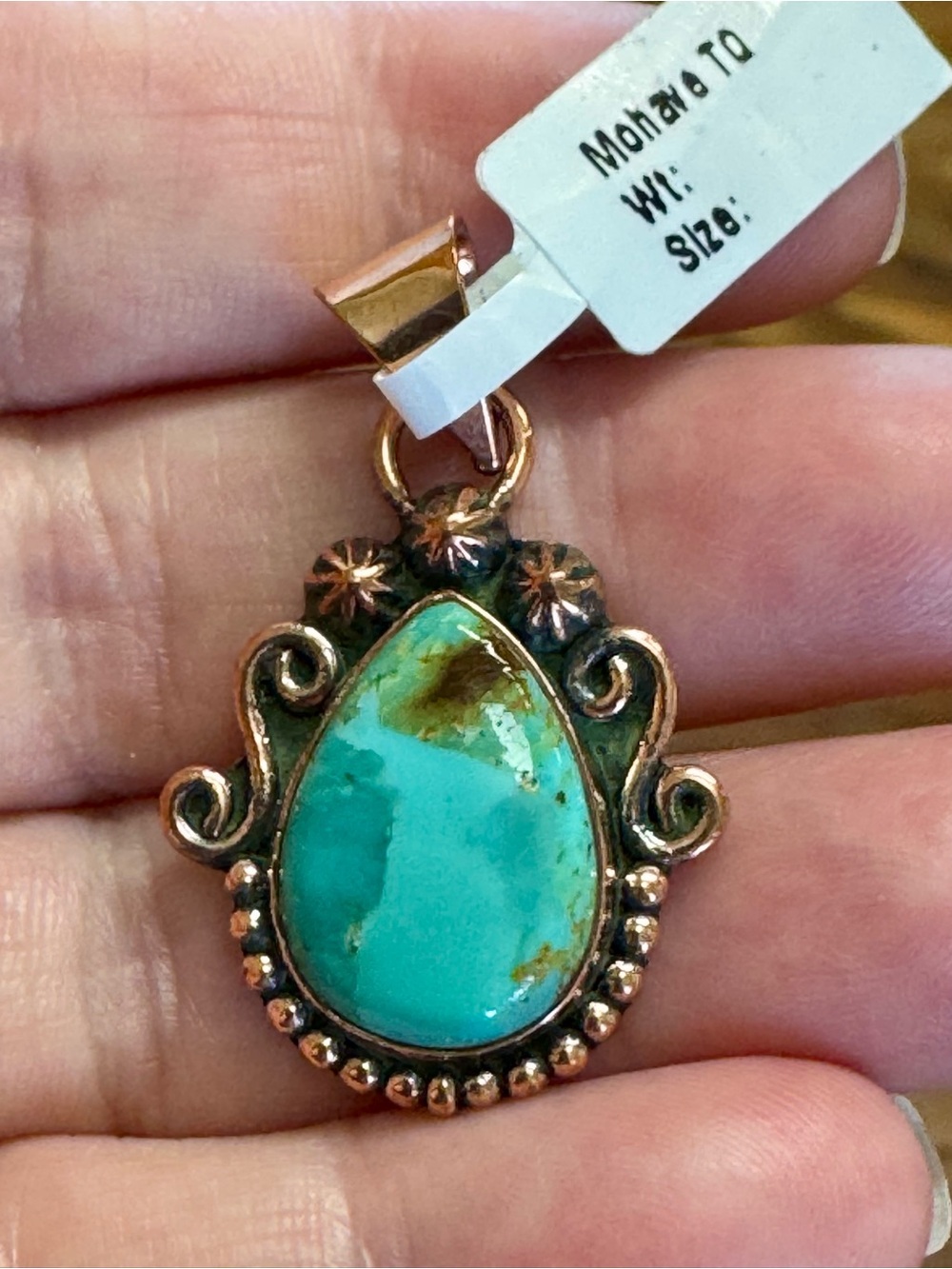 Kingman Mojave Turquoise Teardrop COPPER Pendant